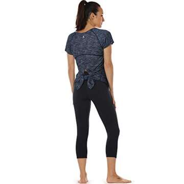 icyzone Workout Shirts for Women - Stylish Tie Back Top