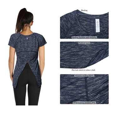 icyzone Workout Shirts for Women - Stylish Tie Back Top