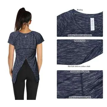 icyzone Workout Shirts for Women - Stylish Tie Back Top