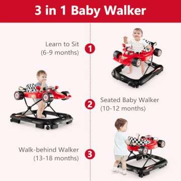 INFANS Foldable Baby Walker, 3 in 1 Toddler Activity Center Leaning-Seated Walk-Behind with Steering...