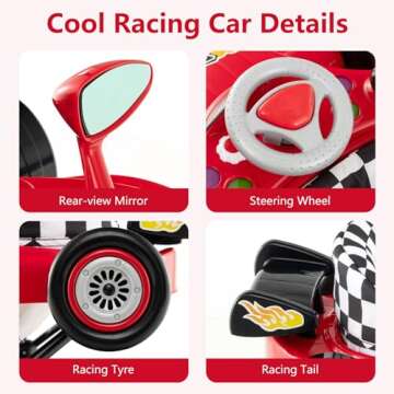 INFANS Foldable Baby Walker, 3 in 1 Toddler Activity Center Leaning-Seated Walk-Behind with Steering Wheel, Adjustable Height, Lights, Music, Washable Seat Cushion (Cherry)