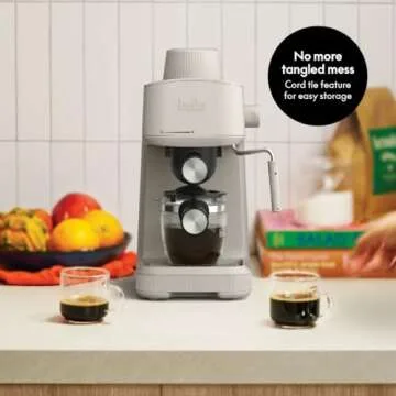 BELLA Steam Espresso Maker with Microfoam Wand, Removable Drip Tray & Dishwasher Safe Glass Carafe & Portafilters, Reusable 4 Cup Filter, Overheating & Overpressure Safety Features, 3.5 Bar, Oatmilk