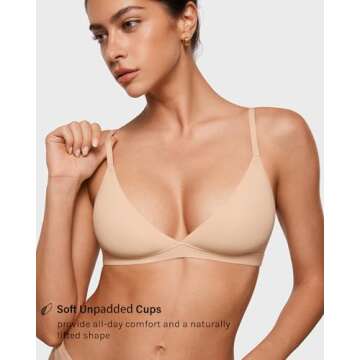 INLYRIC Women's Inbarely Triangle Bralette Plunge Unlined Seamless Bra No Underwire Sexy Comfortable Everyday Beige Medium