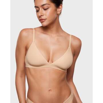 INLYRIC Women's Inbarely Triangle Bralette Plunge Unlined Seamless Bra No Underwire Sexy Comfortable Everyday Beige Medium