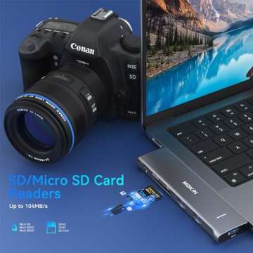 USB C Adapter for MacBook Pro/Air M1 M2 M3 2023 2022 2021 2020 2019,MOKiN USB C Hub MacBook Pro Accessories with 3 USB 3.0 Ports,USB C to SD/TF Card Reader and 100W Thunderbolt 3 PD Port