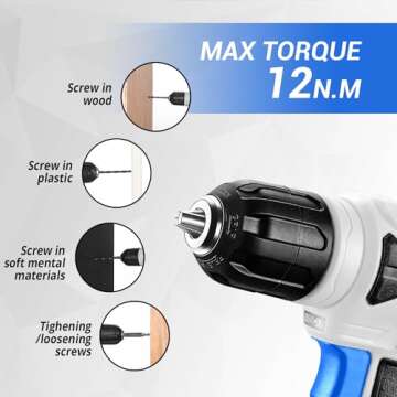 DEKOPRO Drill Set: Tool Set with 8V Blue Cordless Drill, Home Tool Kit with Drill, Hand Tool Kits for Women 126 Piece