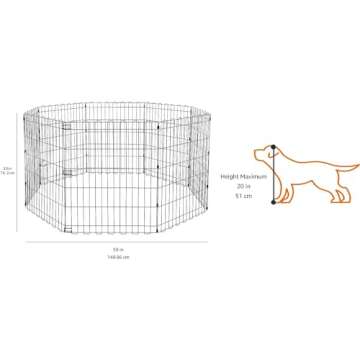 Amazon Basics - Foldable Octagonal Metal Exercise Pet Play Pen for Dogs, No Door, 60 x 60 x 30 Inches, Black