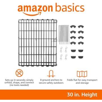 Amazon Basics - Foldable Octagonal Metal Exercise Pet Play Pen for Dogs, No Door, 60 x 60 x 30 Inches, Black