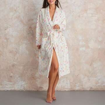 Miqil Women Y2K Cute Print Fleece Shawl Collar Bathrobe with Belt for Cozy Nights