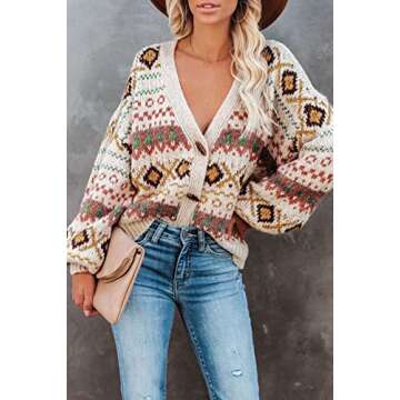 Aztec Oversized Knit Cardigan for Women - Chunky Warm Sweater
