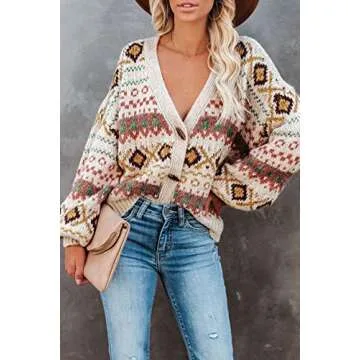 Aztec Oversized Knit Cardigan for Women - Chunky Warm Sweater