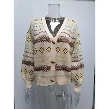 Aztec Oversized Knit Cardigan for Women - Chunky Warm Sweater