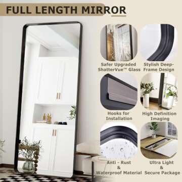 Easly 71" x 30" Full-Length Mirror - Black Deep Framed Floor Mirror, Wall-Mounted Rectangular Dressing Mirror for Home Decor in Bedroom, Bathroom, Living Room - Hang or Lean Against Wall