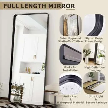 Easly 71" x 30" Full-Length Mirror - Black Deep Framed Floor Mirror, Wall-Mounted Rectangular Dressing Mirror for Home Decor in Bedroom, Bathroom, Living Room - Hang or Lean Against Wall