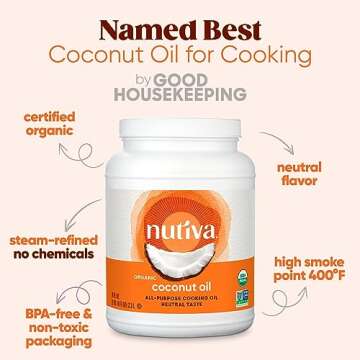 Nutiva Organic Steam-Refined Coconut Oil, 78 Fl Oz, USDA Organic, Non-GMO, Vegan, Keto, Paleo, Neutral Flavor and Aroma for Cooking & Natural Moisturizer for Skin and Hair