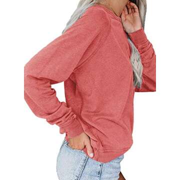 LAMISSCHE Womens Long Sleeve Shirts Casual Crewneck Sweatshirts Lightweight Workout Tops(Watermelon Red,L)