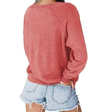 LAMISSCHE Womens Long Sleeve Shirts Casual Crewneck Sweatshirts Lightweight Workout Tops(Watermelon Red,L)
