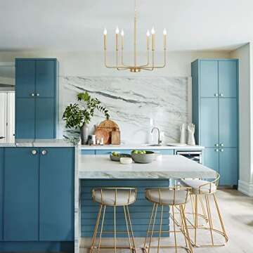 ALISADABOY Spray Gold Chandeliers for Dining Room 26.2'' Modern Farmhouse Candle Chandelier 6-Light Rustic Pendant Lighting Fixture Industrial Ceiling Light for Living Room Foyer Entryway Kitchen