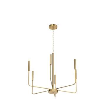 ALISADABOY Spray Gold Chandeliers for Dining Room 26.2'' Modern Farmhouse Candle Chandelier 6-Light Rustic Pendant Lighting Fixture Industrial Ceiling Light for Living Room Foyer Entryway Kitchen