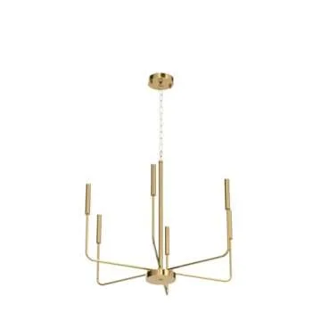 ALISADABOY Spray Gold Chandeliers for Dining Room 26.2'' Modern Farmhouse Candle Chandelier 6-Light Rustic Pendant Lighting Fixture Industrial Ceiling Light for Living Room Foyer Entryway Kitchen