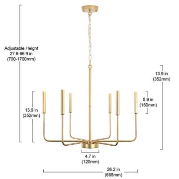 ALISADABOY Spray Gold Chandeliers for Dining Room 26.2'' Modern Farmhouse Candle Chandelier 6-Light Rustic Pendant Lighting Fixture Industrial Ceiling Light for Living Room Foyer Entryway Kitchen