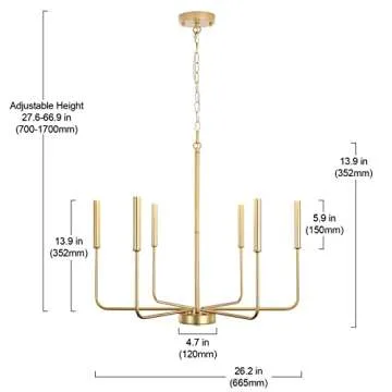 ALISADABOY Spray Gold Chandeliers for Dining Room 26.2'' Modern Farmhouse Candle Chandelier 6-Light Rustic Pendant Lighting Fixture Industrial Ceiling Light for Living Room Foyer Entryway Kitchen