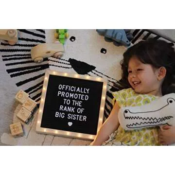 Letter Board The Original Black Felt Board with Stand, Built-in LED Lights 10 x 10 -Menu Board + Wood Frame, 340 Letters, Emojis + Cursive Words - Custom Sign Messages Pregnancy Announcement, Weddings
