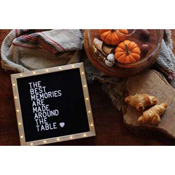 Letter Board The Original Black Felt Board with Stand, Built-in LED Lights 10 x 10 -Menu Board + Wood Frame, 340 Letters, Emojis + Cursive Words - Custom Sign Messages Pregnancy Announcement, Weddings
