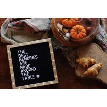 Letter Board The Original Black Felt Board with Stand, Built-in LED Lights 10 x 10 -Menu Board + Wood Frame, 340 Letters, Emojis + Cursive Words - Custom Sign Messages Pregnancy Announcement, Weddings