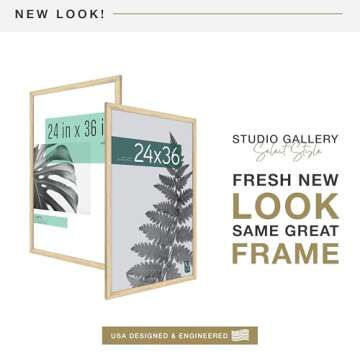 MCS Studio Gallery 24x36 Poster Frame Natural Woodgrain, Vertical & Horizontal Wall Hanging Large Pi...
