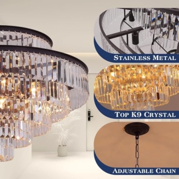 GMlixin Crystal Chandelier 31" Ceiling Light Fixture