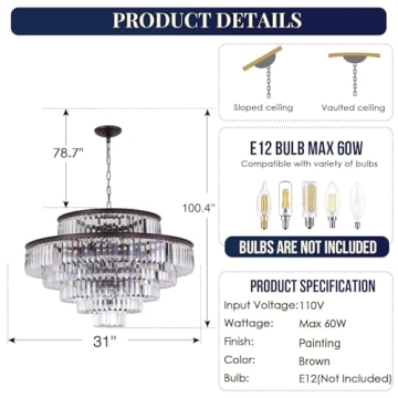 GMlixin Crystal Chandelier 31" Ceiling Light Fixture