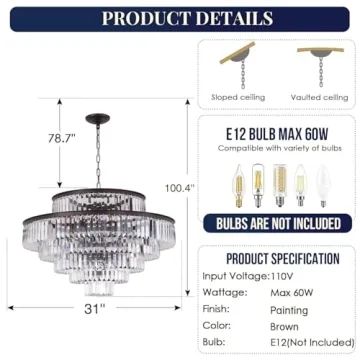 GMlixin Crystal Chandelier 31" Ceiling Light Fixture