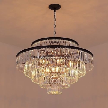 GMlixin Crystal Chandelier 31" Ceiling Light Fixture