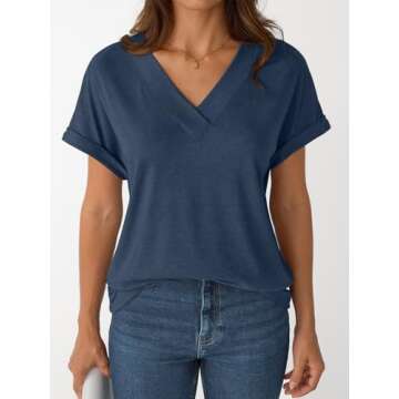 AUTOMET Womens Tops Short Sleeve T Shirt Summer V Neck Casual Top 2025 Spring Cute Basic Trendy Outf...