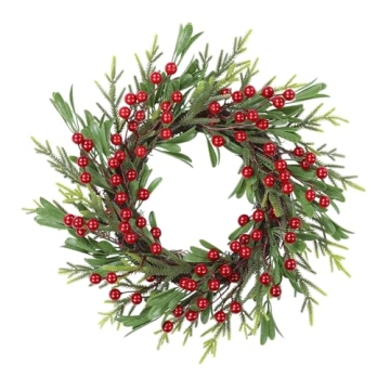 SHACOS Artificial Christmas Wreath 14" Small Winter Wreaths Pine Red Berries Mini Christmas Wreaths ...