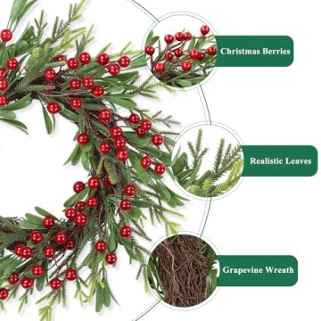 SHACOS 14" Artificial Christmas Wreath for Home Decor