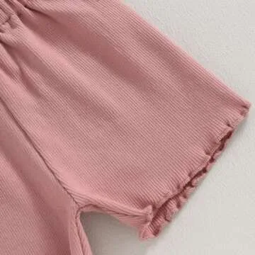 Kupretty 2Pcs Toddlers Baby Girls Summer Clothes Set Ruffle Ribbed Short Sleeves T-Shirt Tops Shorts Comfy Outfits (Pink, 2-3 Years)