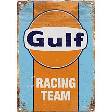 Aluminum Vintage Sign Gulf Racing Replica Exterior Home bar Decoration Vintage Metal Tin Sign - 8 X 12 Inches Metal Tin Sign