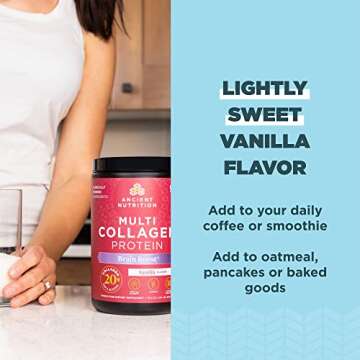 Collagen Powder Brain Boost by Ancient Nutrition, Vanilla Collagen Protein Powder, 45 Serving Brain Supplement for Stress Management and Reduced Joint Discomfort
