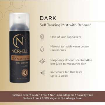 Norvell Professional Sunless Self Tanning Mist - Airbrush Spray Solution with Bronzer for Instant Sun Kissed Glow, 7 fl.oz.