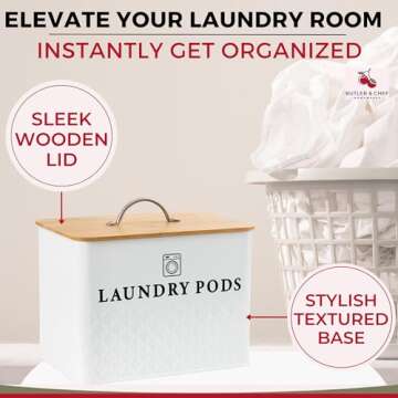 Laundry Pod Container With Bamboo Lid – Metal Laundry Pod Holder - Laundry Pod Storage Tin Holds 1...