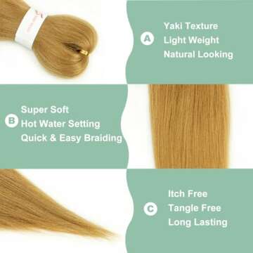 27 Honey Blonde Braiding Hair Pre stretched 16 Inch 3 Packs Pre-stretched Braiding Hair EZ Braid Yaki Texture Synthetic Hair Extensions for Crochet Box Braids