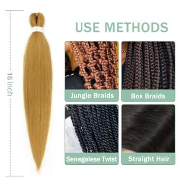 27 Honey Blonde Braiding Hair Pre stretched 16 Inch 3 Packs Pre-stretched Braiding Hair EZ Braid Yaki Texture Synthetic Hair Extensions for Crochet Box Braids