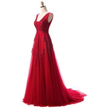 Babyonline Women's Double V-Neck Tulle Appliques Long Evening Cocktail Gowns