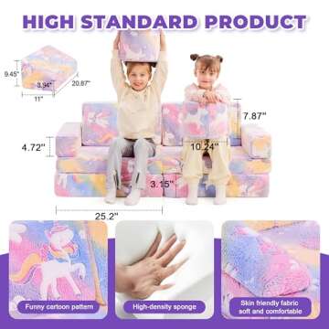 IFNOW 14pcs Modular Kids Play Couch, Kids Couch Toddler Couch, Child Sectional Sofa, Bedroom and Pla...