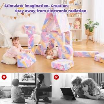 IFNOW 14pcs Modular Kids Play Couch, Kids Couch Toddler Couch, Child Sectional Sofa, Bedroom and Playroom Furniture for Toddlers, Blue Glow Convertible Foam and Floor Cushion for Boy and Girl, Unicorn