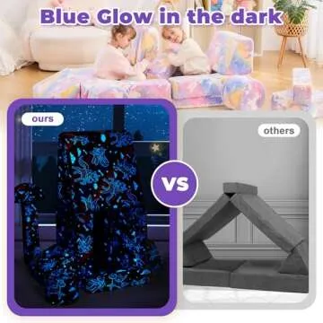 IFNOW 14pcs Modular Kids Play Couch, Kids Couch Toddler Couch, Child Sectional Sofa, Bedroom and Playroom Furniture for Toddlers, Blue Glow Convertible Foam and Floor Cushion for Boy and Girl, Unicorn