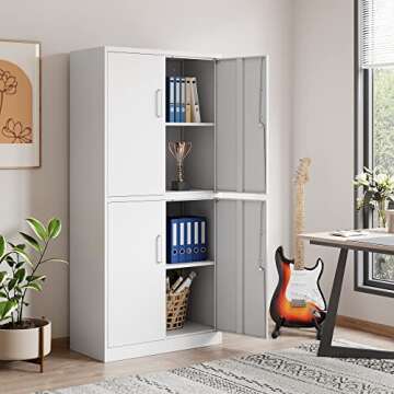 STANI Metal Storage Cabinet, Locking Steel Storage Cabinet with 4 Doors and 2 Adjustable Shelves, 71...