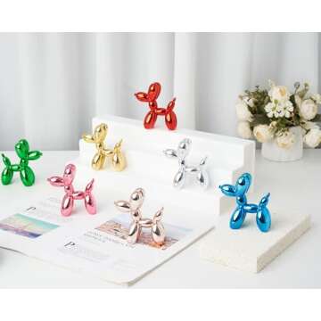 AMOIENSIS Shiny Balloon Dog Statue Decor, 4 inch Electroplate Gold Balloon Dog Animal Sculpture, Sma...